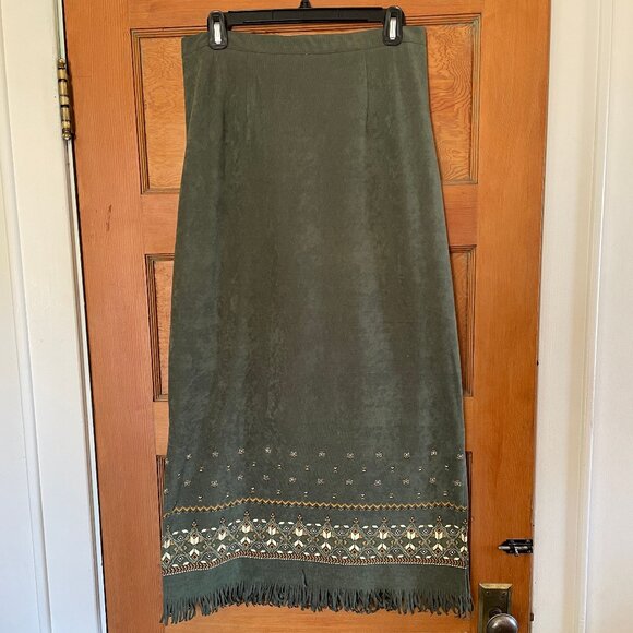 Notations Dresses & Skirts - NOTATIONS Clothing Co Long Skirt With Tribal Pattern and Fringe at Bottom Sz L